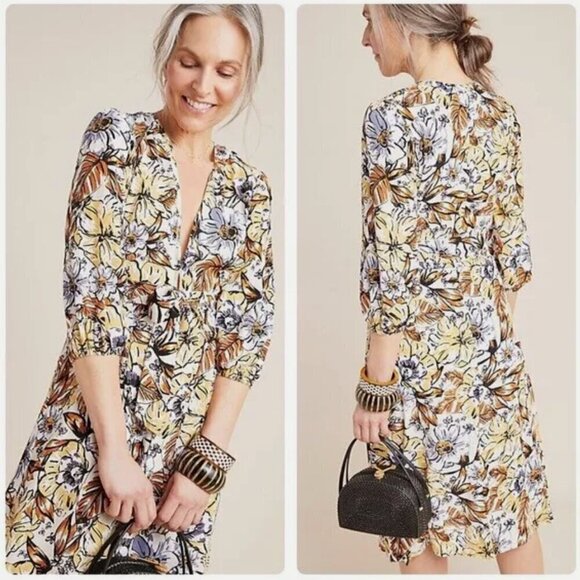 Faithfull The Brand x Anthropologie Chloe Midi Dress Floral Gold Cream Women's 4 - Picture 9 of 9